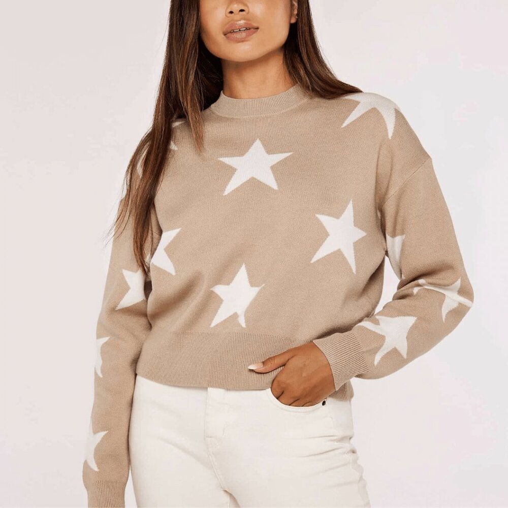 NWT - Apricot Star Sweater in Tan & Cream